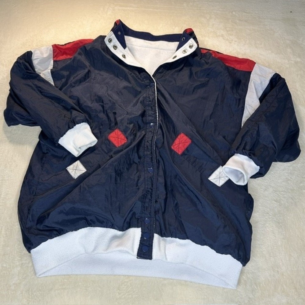 Vintage Current Seen Reversible Jacket Navy White Red 90s Windbreaker Fleece OS